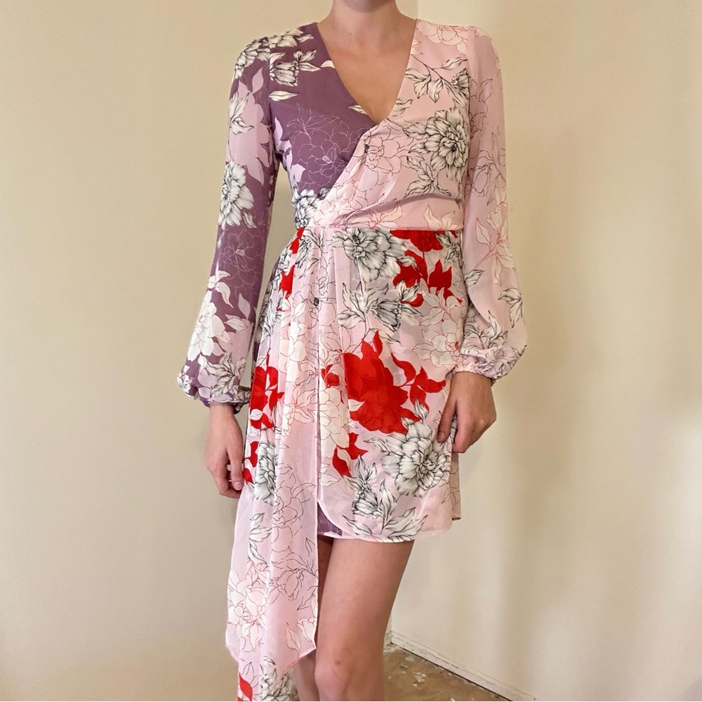 Floral Wrap Dress in Pink and Red